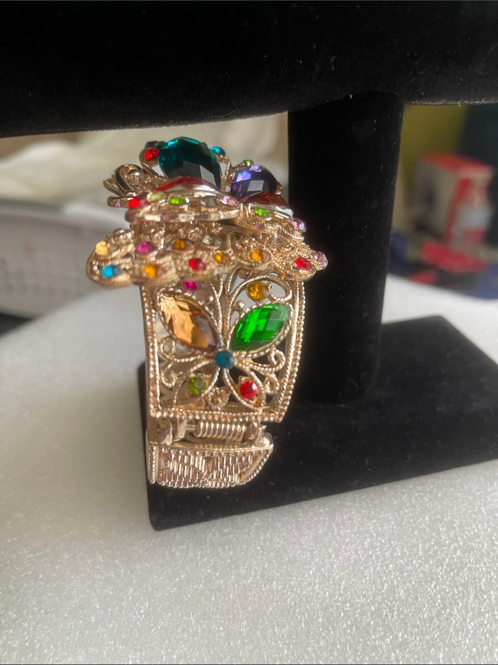 Multicolor beautiful unique Crystal Butterfly Statement Bracelet. Gold Tone
